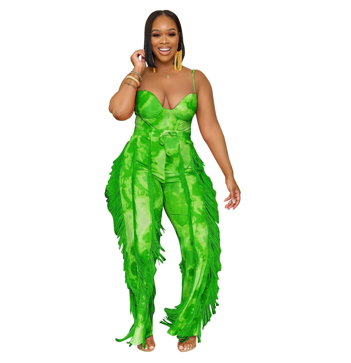 Clothing Suit Printed Tassel Lace Sling Jumpsuit Two Piece Suit