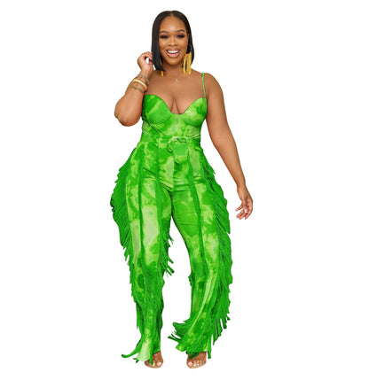 Clothing Suit Printed Tassel Lace Sling Jumpsuit Two Piece Suit
