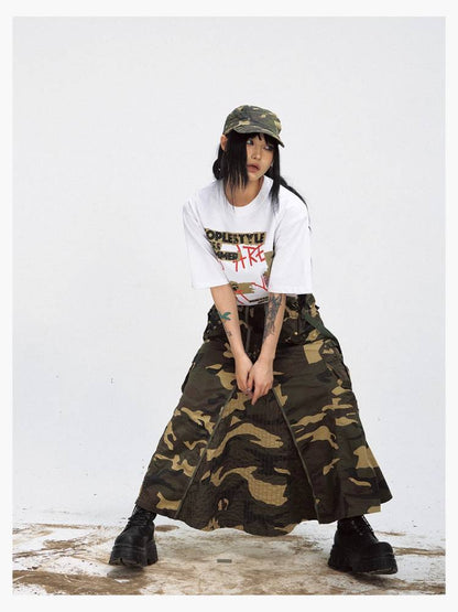 Camouflage Wide-leg Cargo Skirt