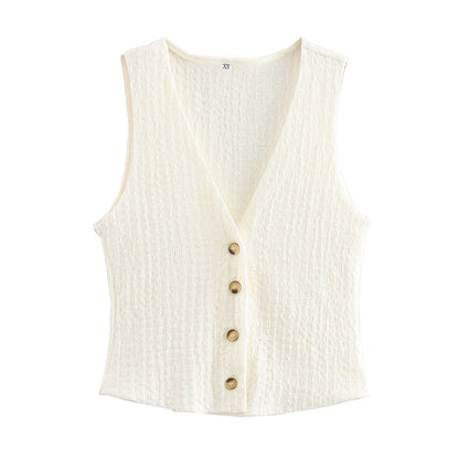 Texture Single Breasted Vest Jacket High Waist Straight Leg Pants Two Piece Sets