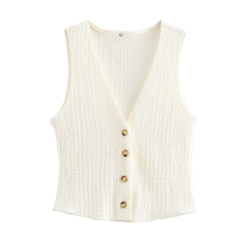 Texture Single Breasted Vest Jacket High Waist Straight Leg Pants Two Piece Sets