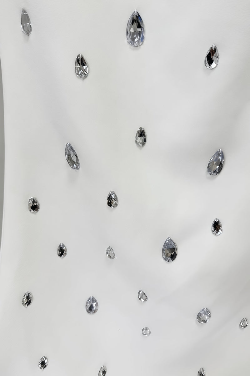 Kania White Long Sleeve Beaded Maxi Dress
