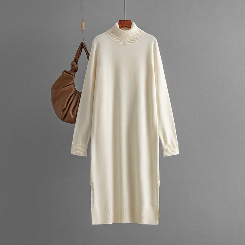 Clothing Autumn Winter Color Turtleneck Knitting Sweater Slit Bottoming Dress