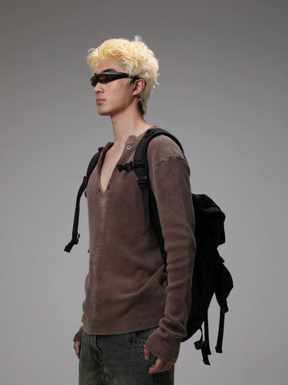 Brown Textured V-neck Sweater