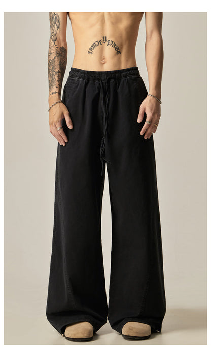 Brown Loose Drawstring Wide Pants