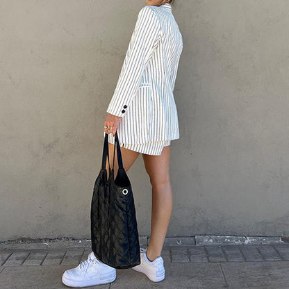 Autumn Fashionable Striped Long Sleeve Shorts Two Piece Set