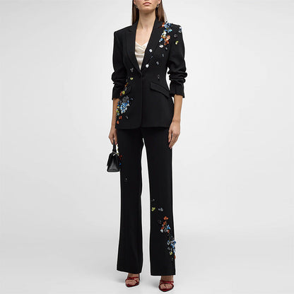 Star Color Sequ One Button Work Pant Suit Two Pieces Set
