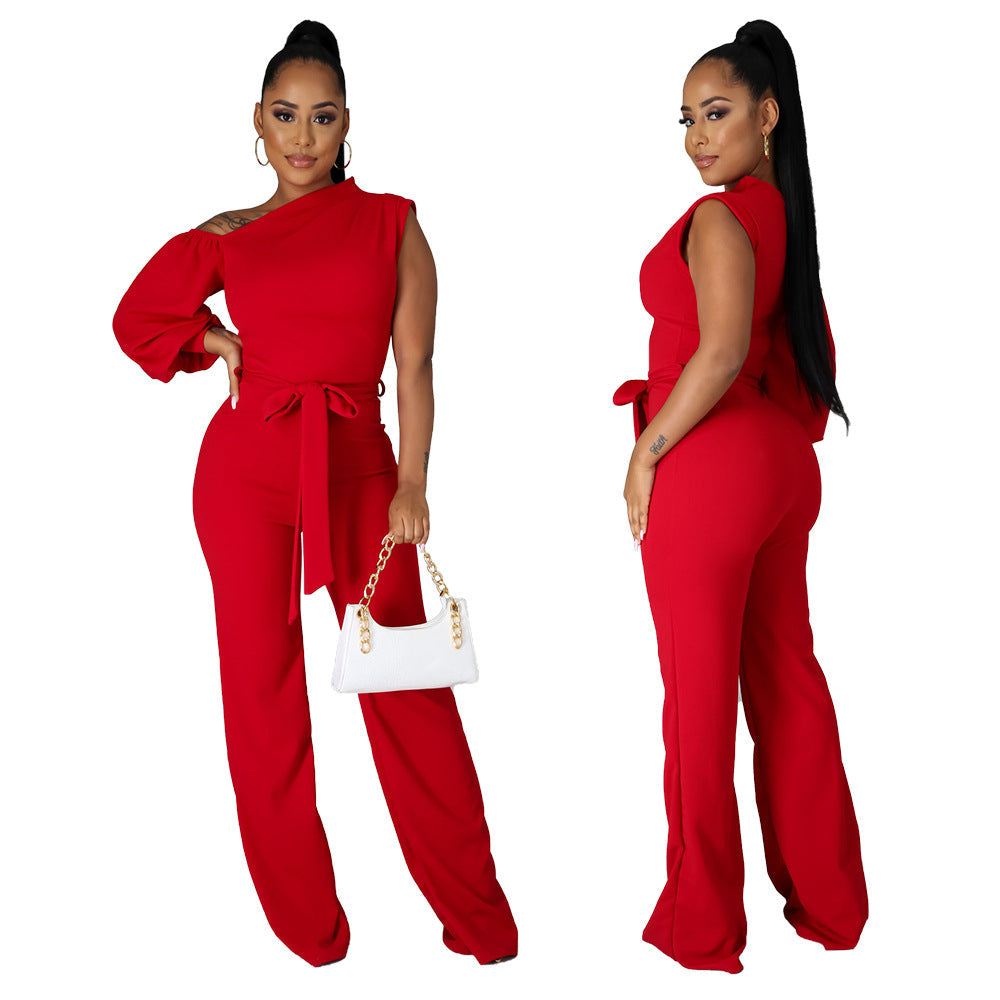 Wear Color One-shoulder Wide Leg Jumpsuit