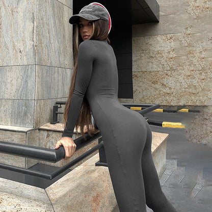 Autumn Winter Long Sleeve Flared Pants Slim Jumpsuit