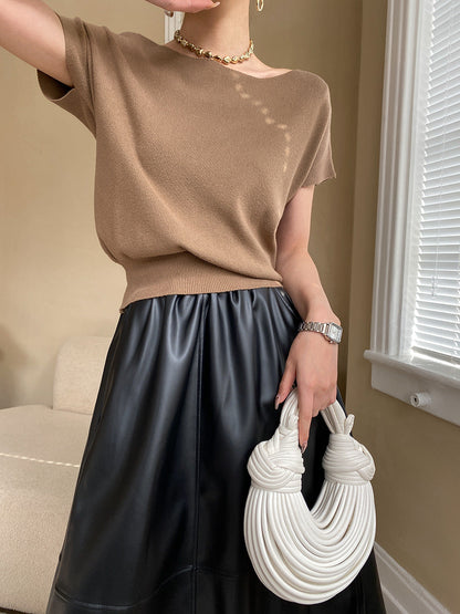 French Simplicity Raglan Sleeve Short Sleeved Sweater Top Bottoming Shirt Early Spring