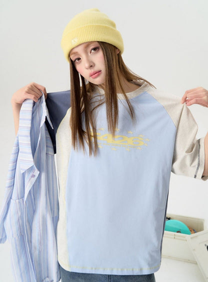 Asymmetric Contrast Stitch T-shirt