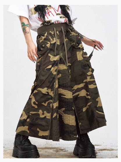 Camouflage Wide-leg Cargo Skirt