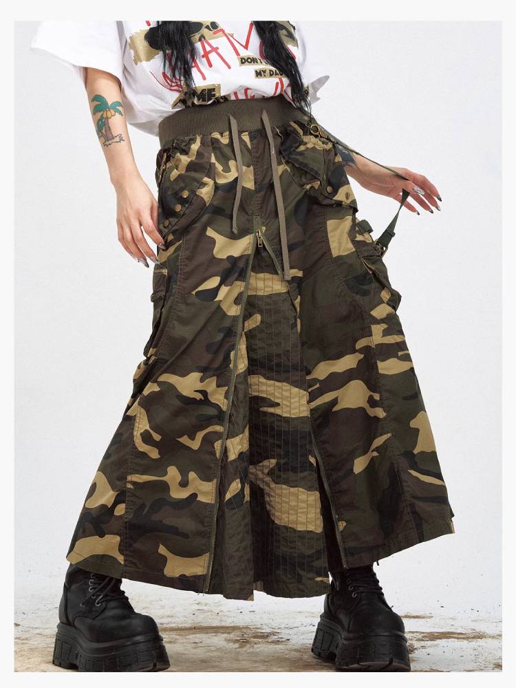 Camouflage Wide-leg Cargo Skirt