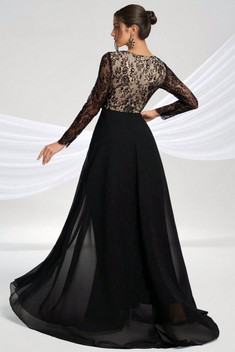 Abel Black Long-sleeve Lace Maxi Dress