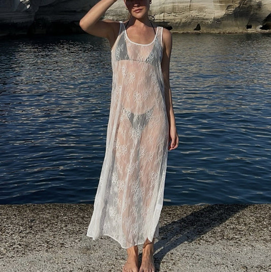 Spring Summer Clothing See Through Hollow Out Cutout Lace Blouse Dress