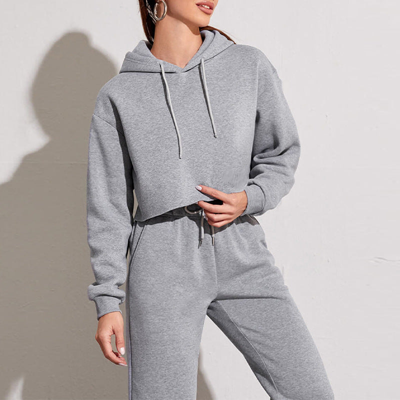 Sports Sweatshirt Autumn Winter Fleece-lined Pullover Hoodie Personalized Bare Cropped Long Sleeved Top