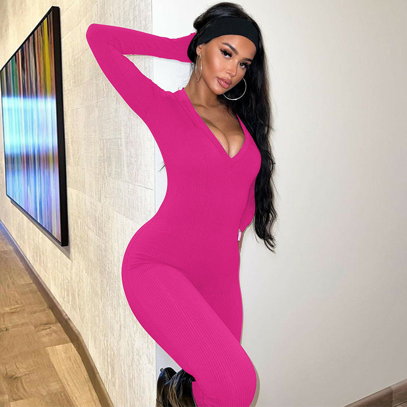 Clothing Spring Color Slim Sports Long Sleeve Jumpsuit