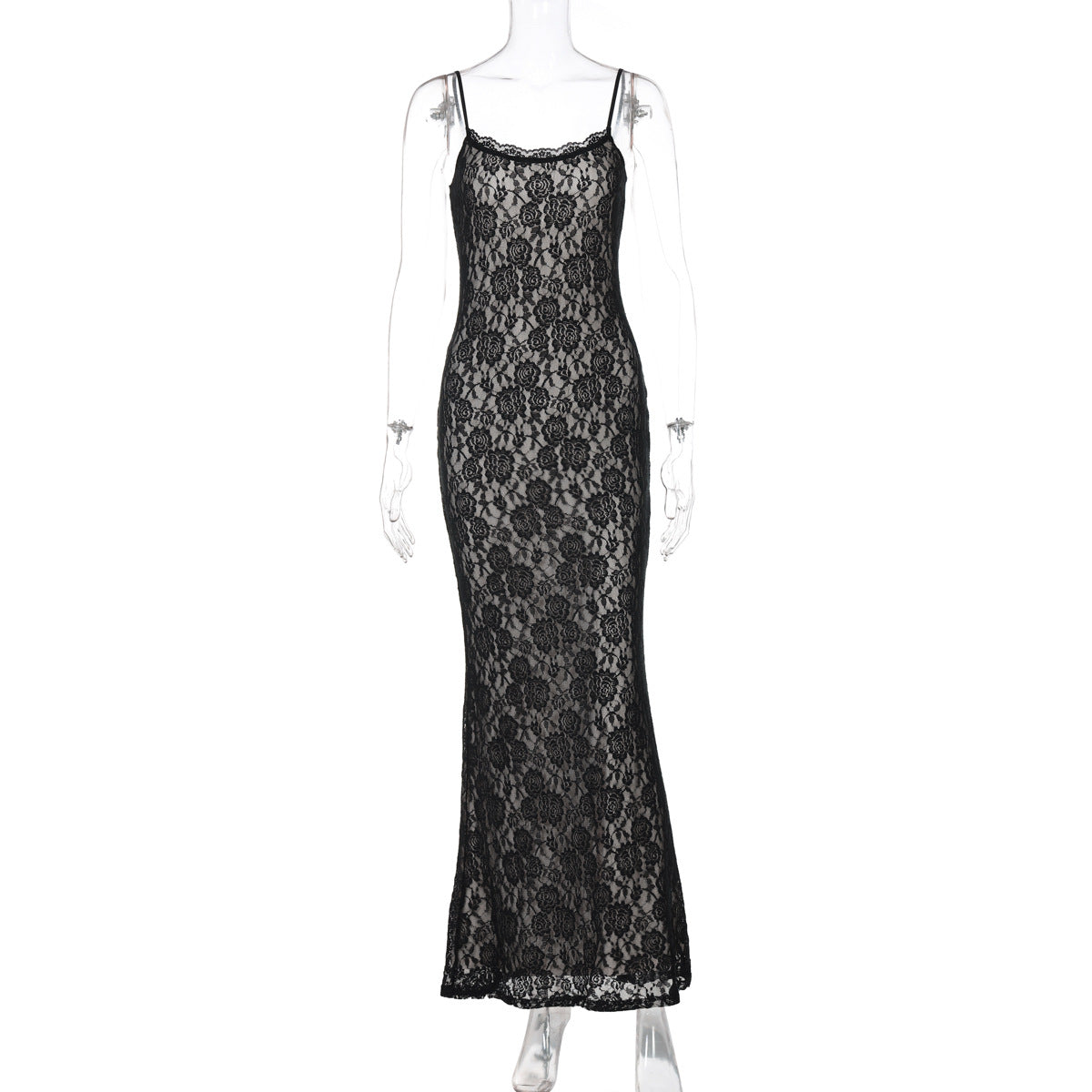 Summer Clothing Lace Stitching Maxi Dress Slim Strap Dress