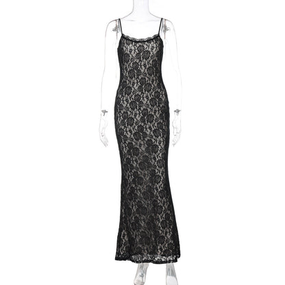 Summer Clothing Lace Stitching Maxi Dress Slim Strap Dress