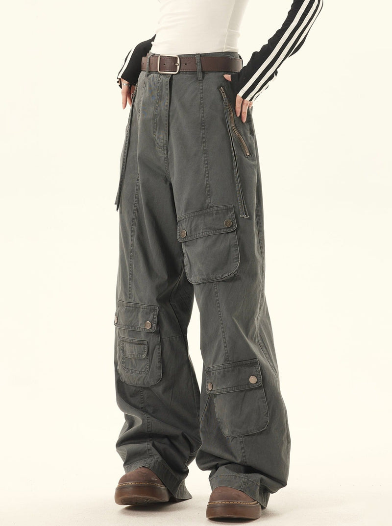 Multi-utility Pocket Wide-leg Cargo Pants