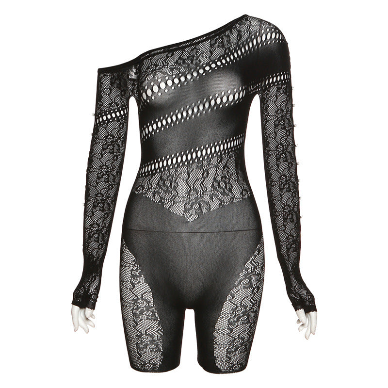Clothing Autumn Winter Clothing Shoulder Jacquard Long Sleeve Fishnet Clothes Skinny Romper