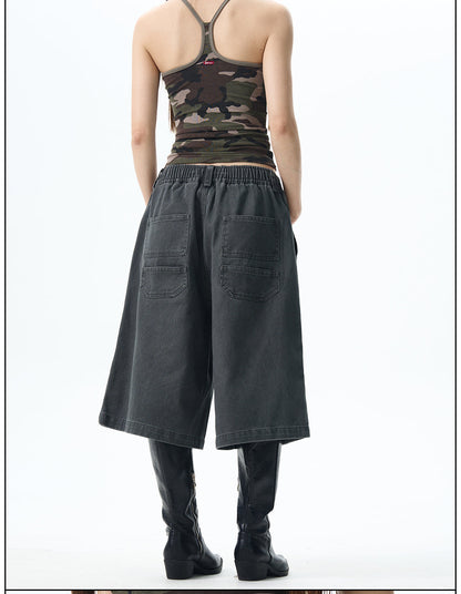 Khaki Wide-leg Cargo Shorts