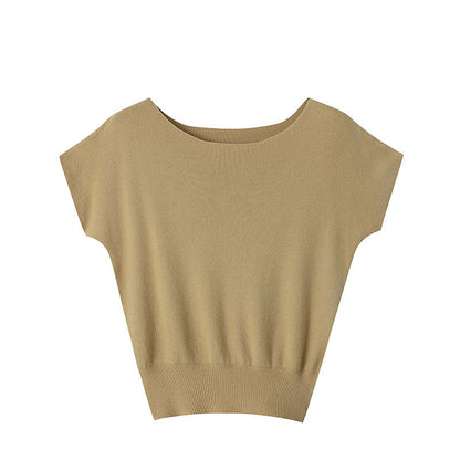 French Simplicity Raglan Sleeve Short Sleeved Sweater Top Bottoming Shirt Early Spring