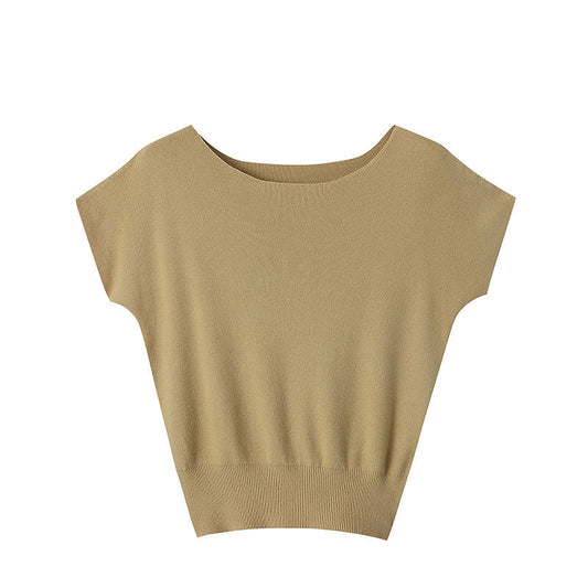 French Simplicity Raglan Sleeve Short Sleeved Sweater Top Bottoming Shirt Early Spring