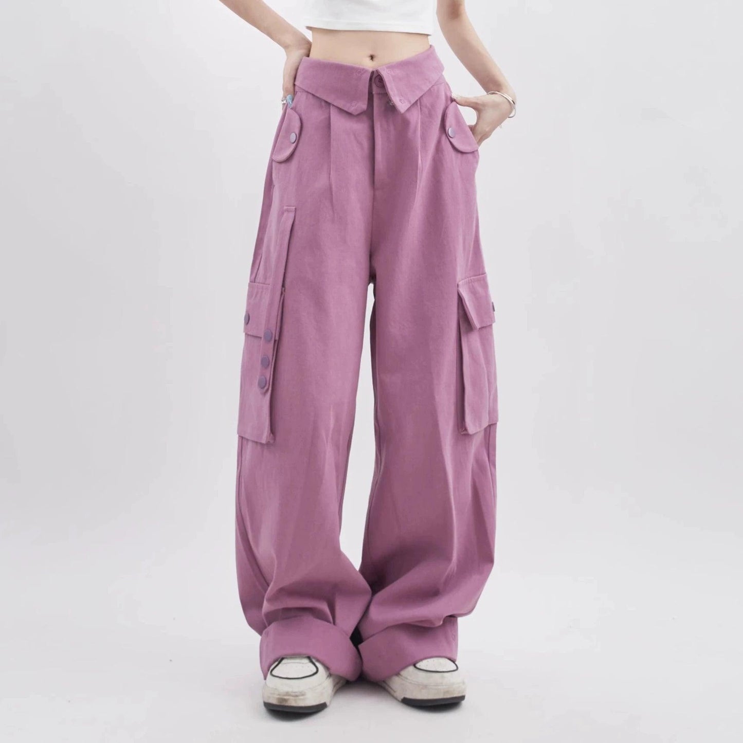 Rayohopp Ultra Wide-leg Cargo Pants - High-waisted Balloon Trousers With Multi-pocket Design (multiple Colors)