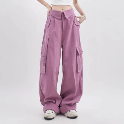 Rayohopp Ultra Wide-leg Cargo Pants - High-waisted Balloon Trousers With Multi-pocket Design (multiple Colors)