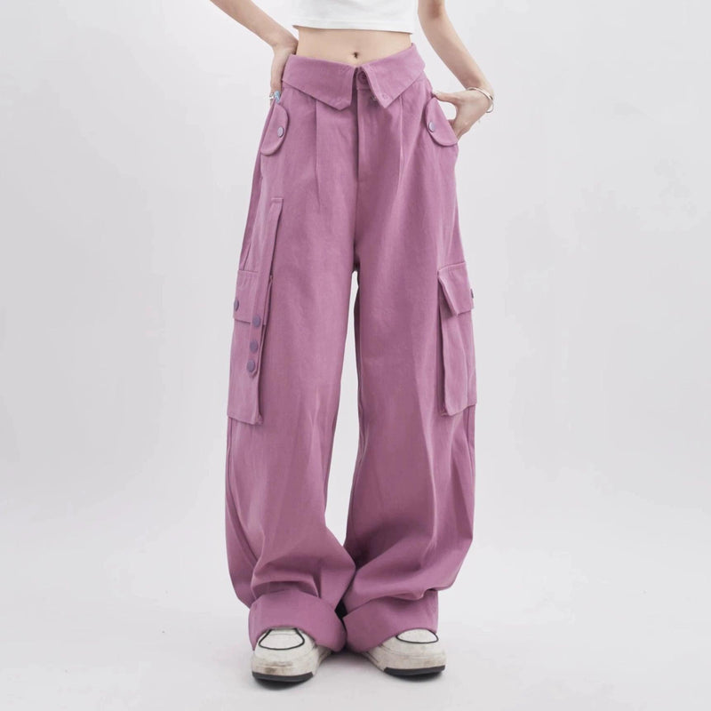 Rayohopp Ultra Wide-leg Cargo Pants - High-waisted Balloon Trousers With Multi-pocket Design (multiple Colors)