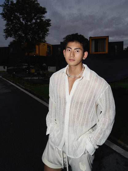 White Open-knit Cardigan