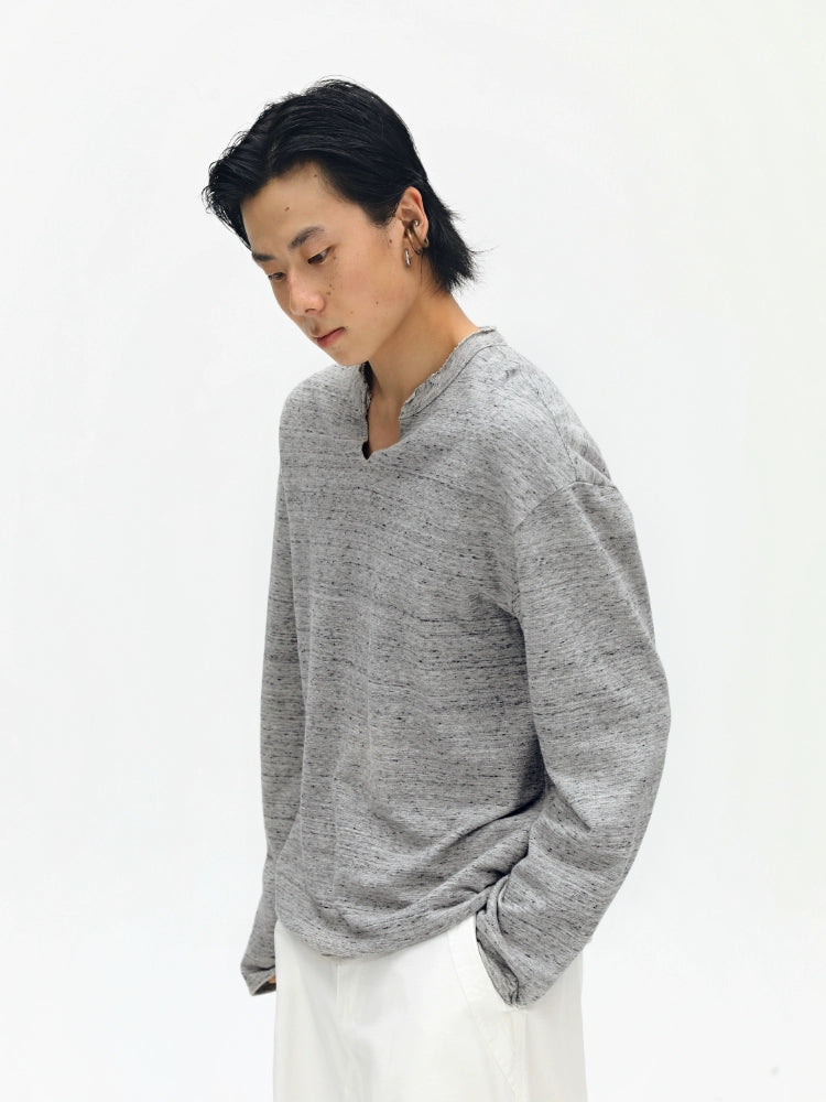 Plain V-neck Long Sleeve T-shirt