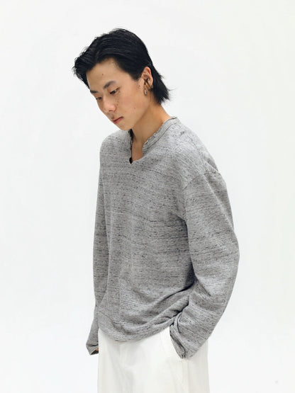 Plain V-neck Long Sleeve T-shirt