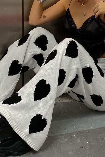 Heart Pattern Wide-leg Pants