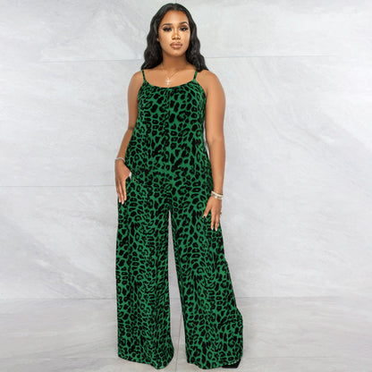 Jumpsuit Summer Leopard Print Strap Jumpsuit
