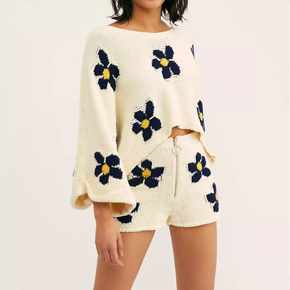 Clothing Print Long Sleeved Woolen Shorts Home Wear Two Piece