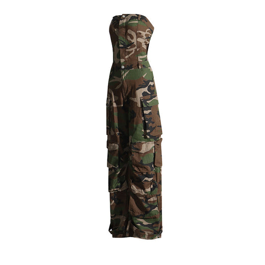 Personalized Fashionable Camouflage Pattern Jumpsuit Bandeau Slim Fit Slimming Work Clothes Pants
