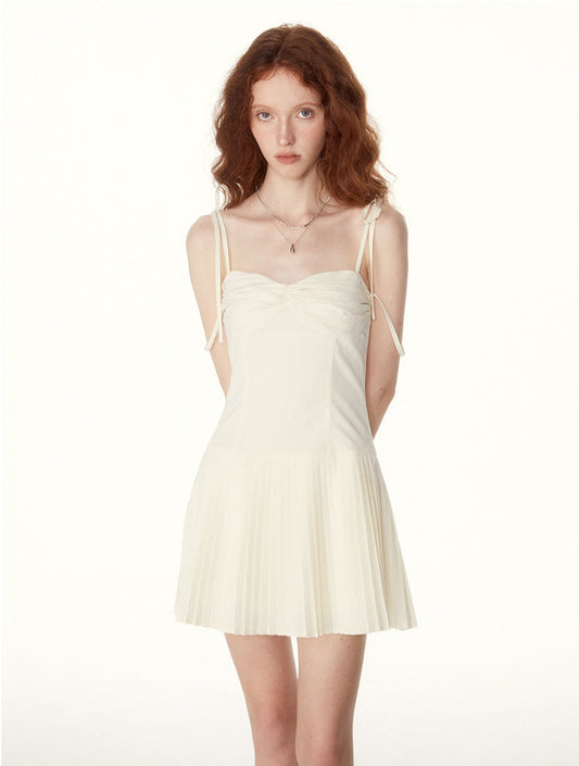 Tie-strap Pleated Mini Dress