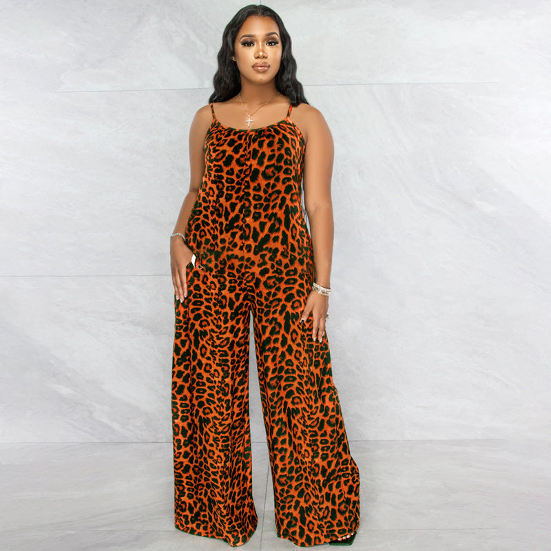 Jumpsuit Summer Leopard Print Strap Jumpsuit