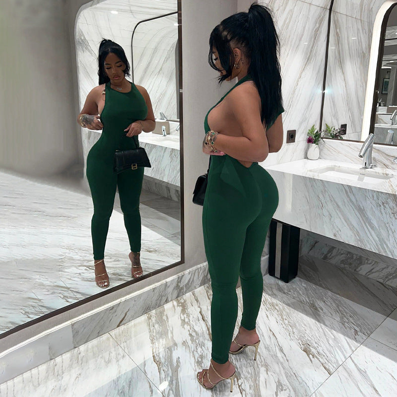 Spring Clothing Color Backless Metal Buckle Sports Yoga Jumpsuit
