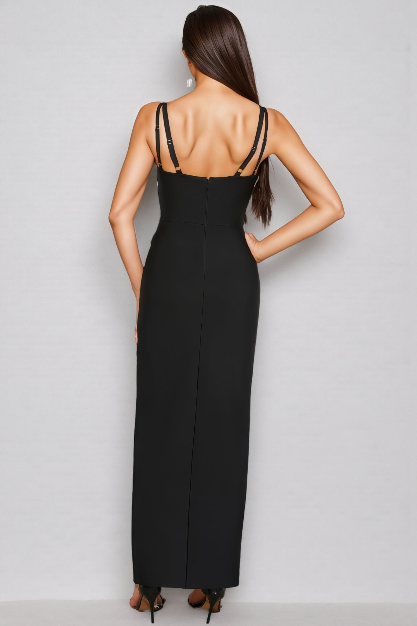 Eirike Glitter Diamond High Split Maxi Dress