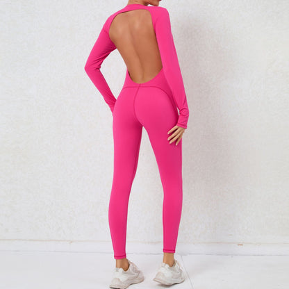 Finger Suit Backless Nude Feel Long Sleeve Yoga Jumpsuit High Strength Fitness Sports One Piece Tights