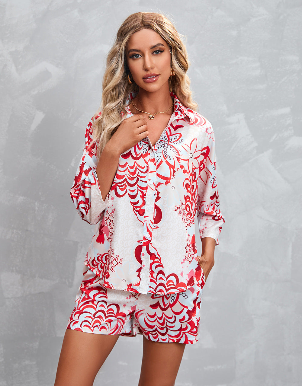 Clothing Printed 3/4 Sleeves Shorts Suit