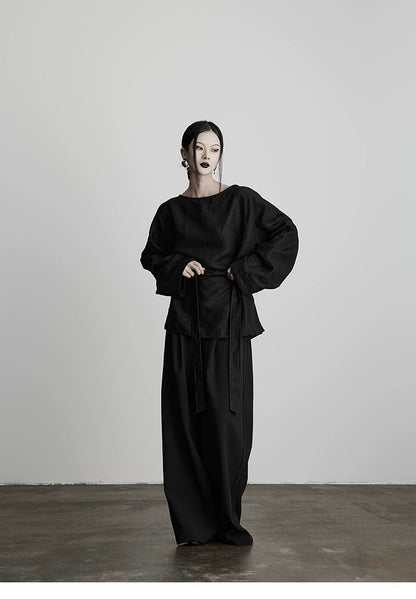 Black Pleated Wide-leg Pants