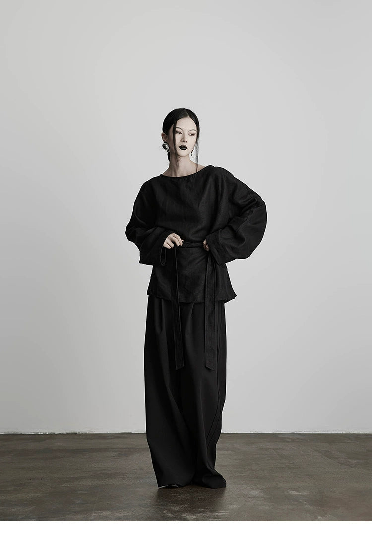 Black Pleated Wide-leg Pants