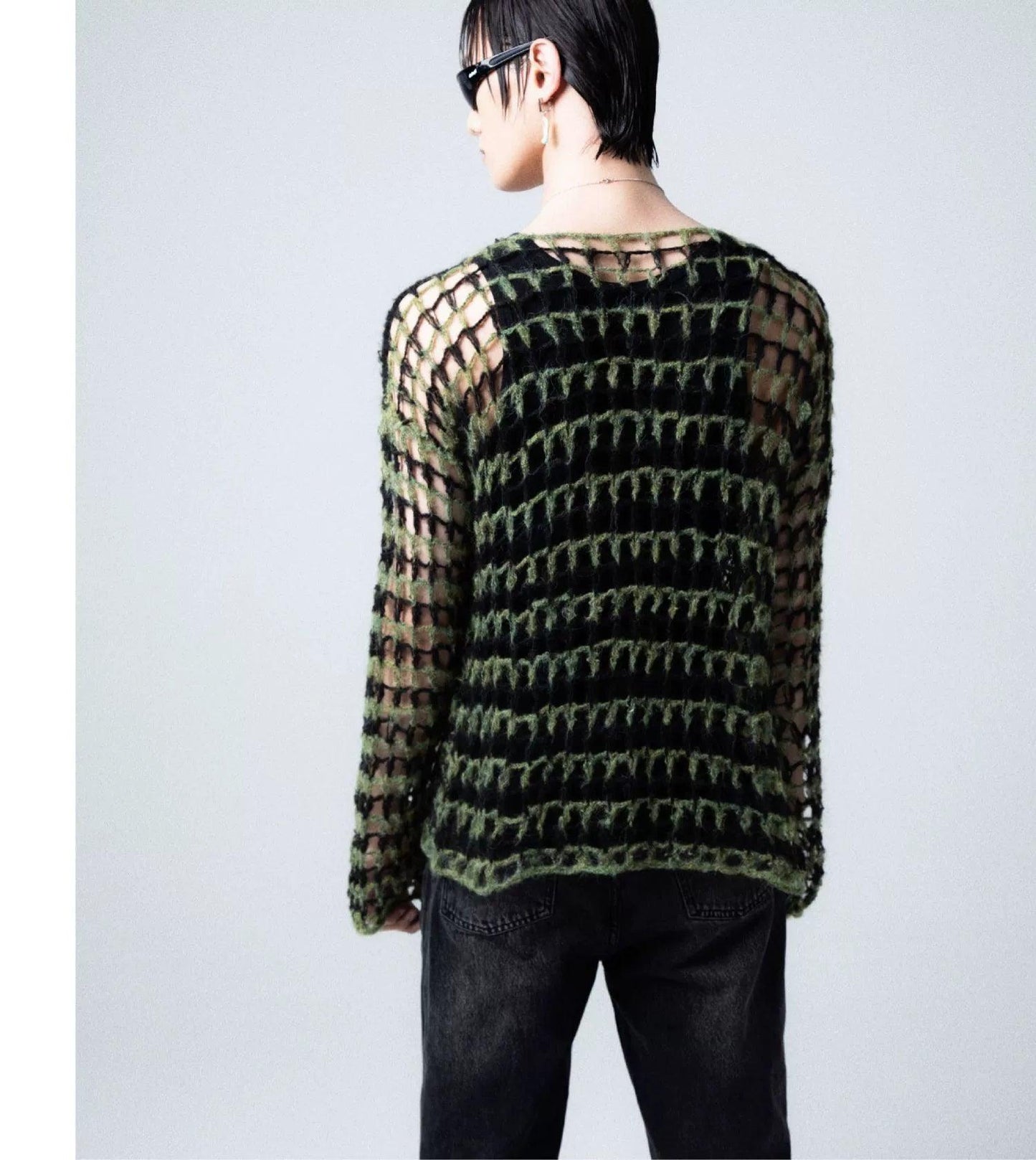 Two-tone Open Knit Sweater