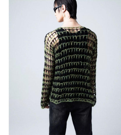 Two-tone Open Knit Sweater