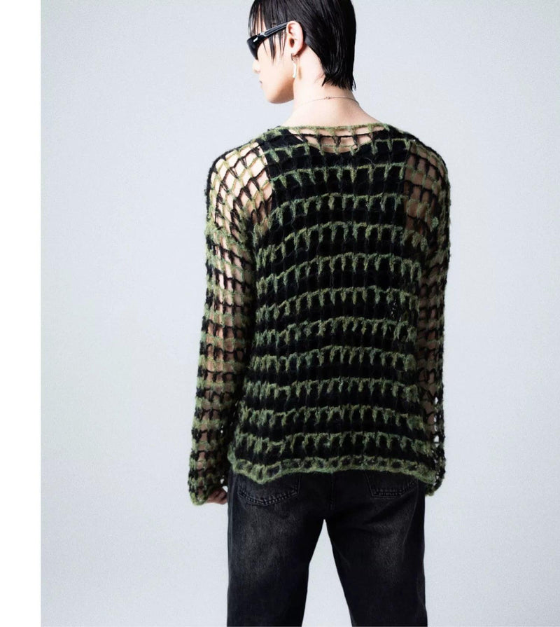 Two-tone Open Knit Sweater