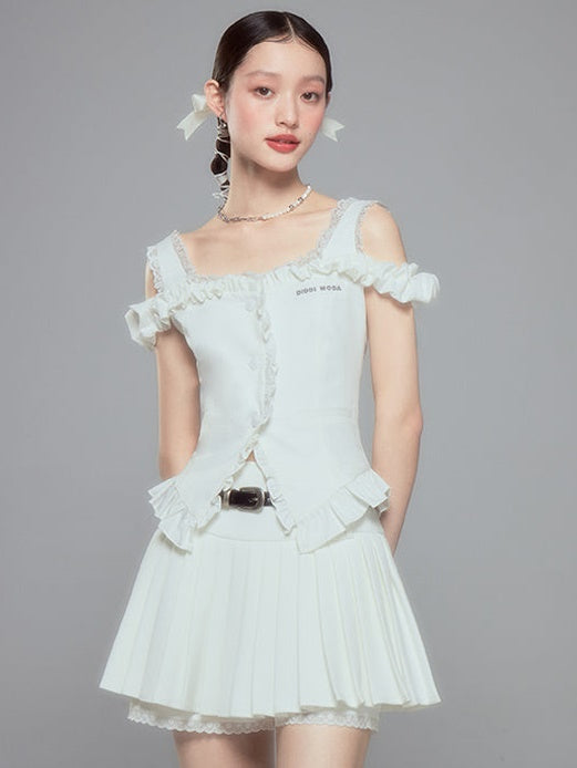Pleated Lace A-line Skirt Trousers